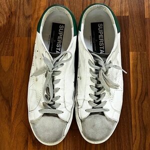 Golden Goose Superstar Men's Size 43 White and Gray with Green Heel